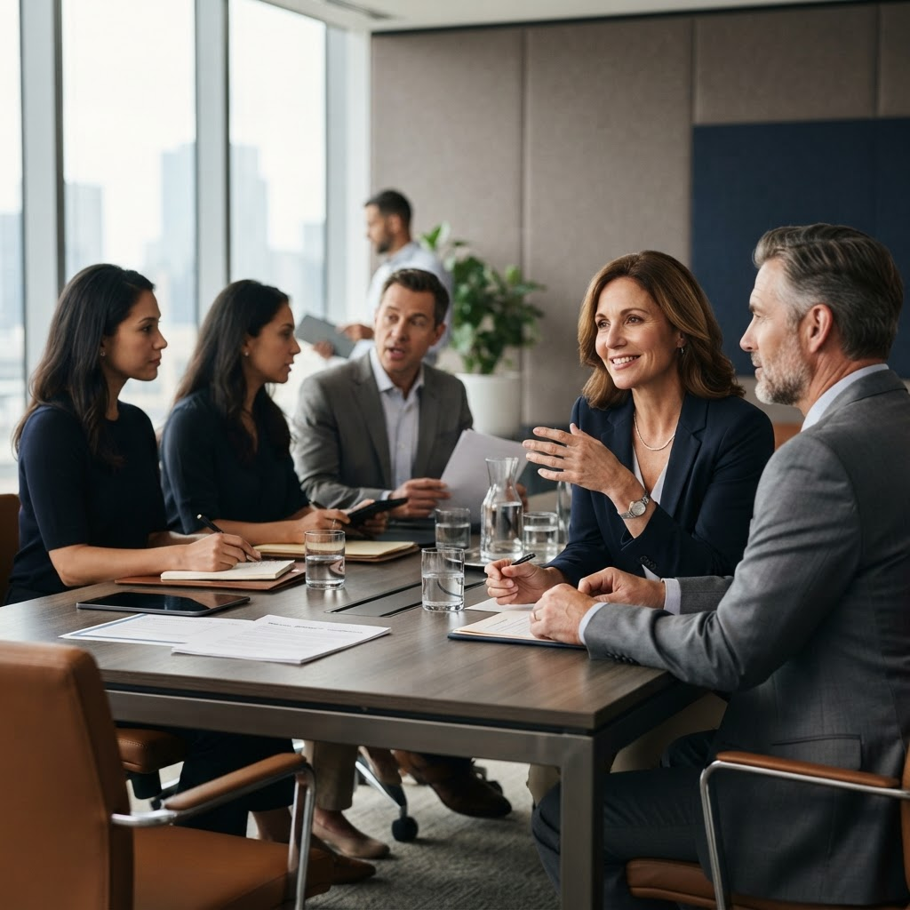 A mediation session in progress around a table